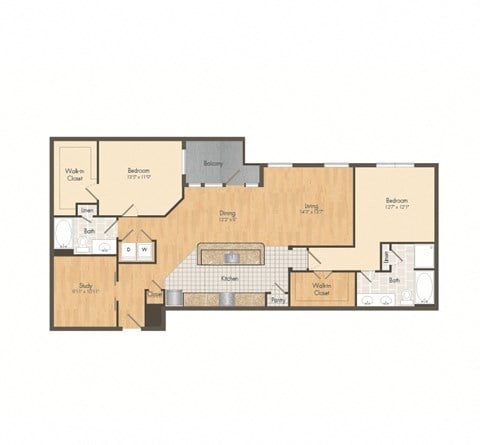 Floor plan for 2 beds, 2 baths, 1529 sqft